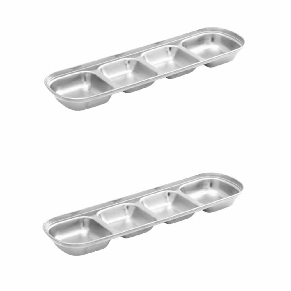2Pcs Stainless Steel Seasoning Dish 2/3/4 Grid Thickened Divided Dip Bowls Easy Clean Stackable Vinegar Soy Spice Condiment Tray