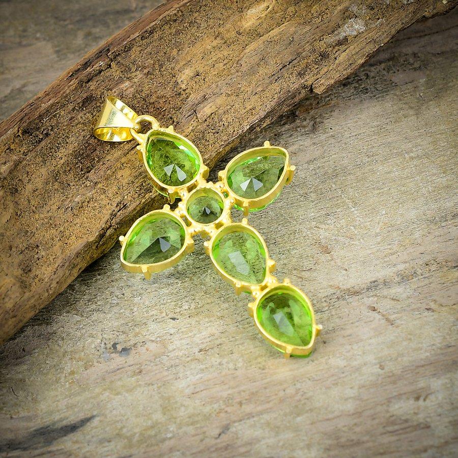 Tsavorite Gemstone Handmade 925 Sterling Silver Jewelry Pendant 2.56" M-202