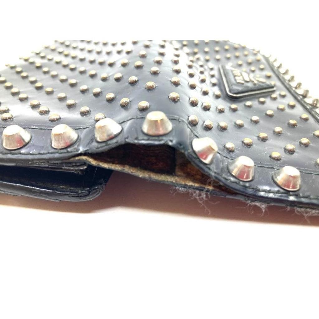 Used PRADA Prada Long Wallet Studs Black Leather Men's Women's