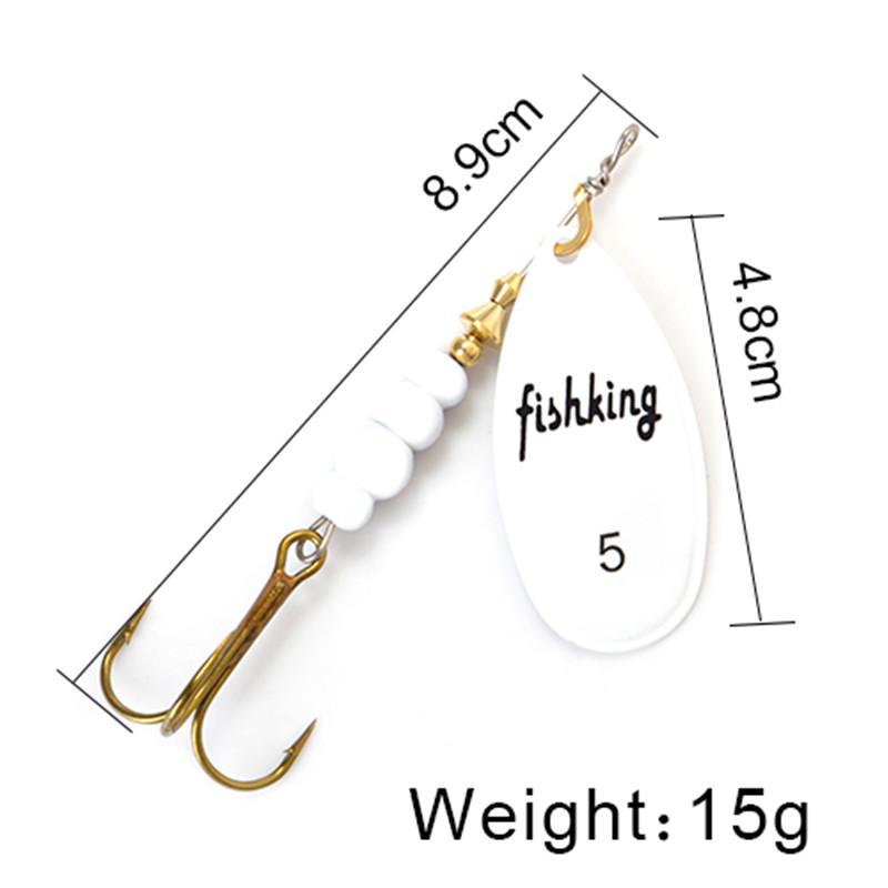 FISH KING Spinner Bait 3,9 г, 4,6 г, 7,4 г, 10,8 г, 15 г, приманки для ложки, металлические приманки для щуки с тройными крючками, искусственная приманка для окуня, рыболовная приманка