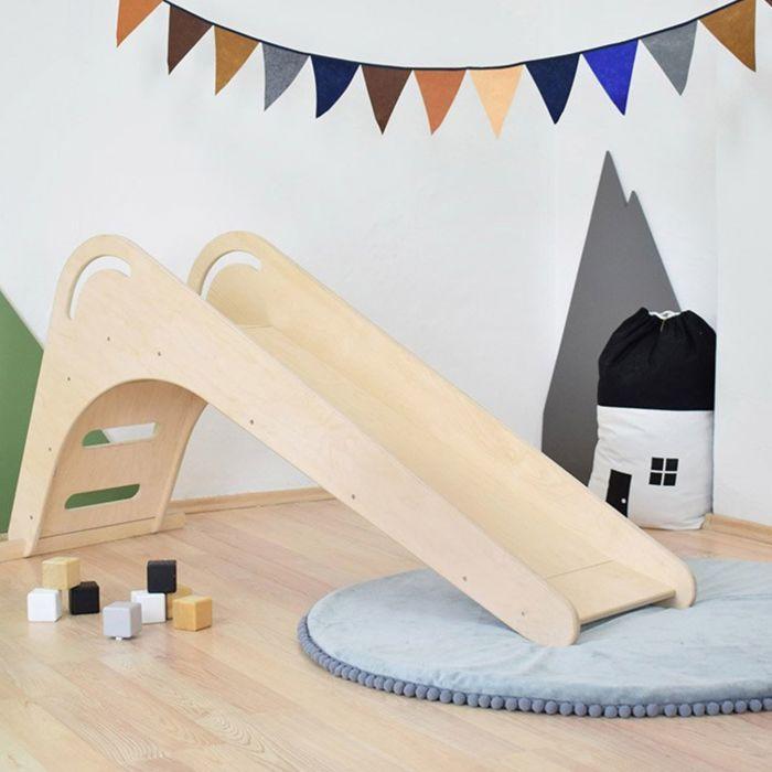 Toboggan d'intérieur bois naturel - 3 à 8 ans - 80 x 64 x 172 cm