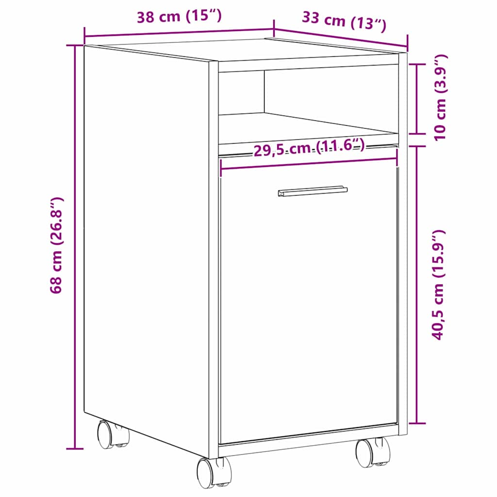 Mobile Side Cabinet in Black Oak Look 33 x 38 x 60 cm