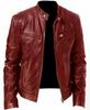 Winter Business Gentleman Warm Zip Cardigan Pocket Decorative PU Leather Jacket Stand Neck Slim Zip Leather Jacket
