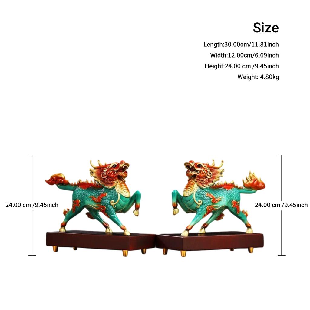 Aris & Juno Hand-Painted Copper Pair of Auspicious Qilin Statues, Traditional Chinese Mythical Beast Blessing Sculptures, Feng Shui Office Desk Home