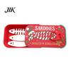 Christmas Jewelry Storage Sardine Tin Shaped Box, Portable Travel Jewellery Case with Holiday Desktop Ornament Fish Bone Divider, Mini Necklace