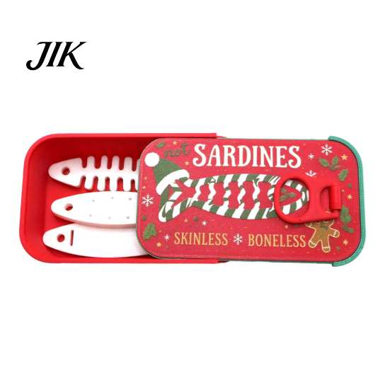 Christmas Jewelry Storage Sardine Tin Shaped Box, Portable Travel Jewellery Case with Holiday Desktop Ornament Fish Bone Divider, Mini Necklace