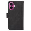For iPhone 16 Leather Case Line Pattern Wallet Phone Cover with 9 Card Slots - Black