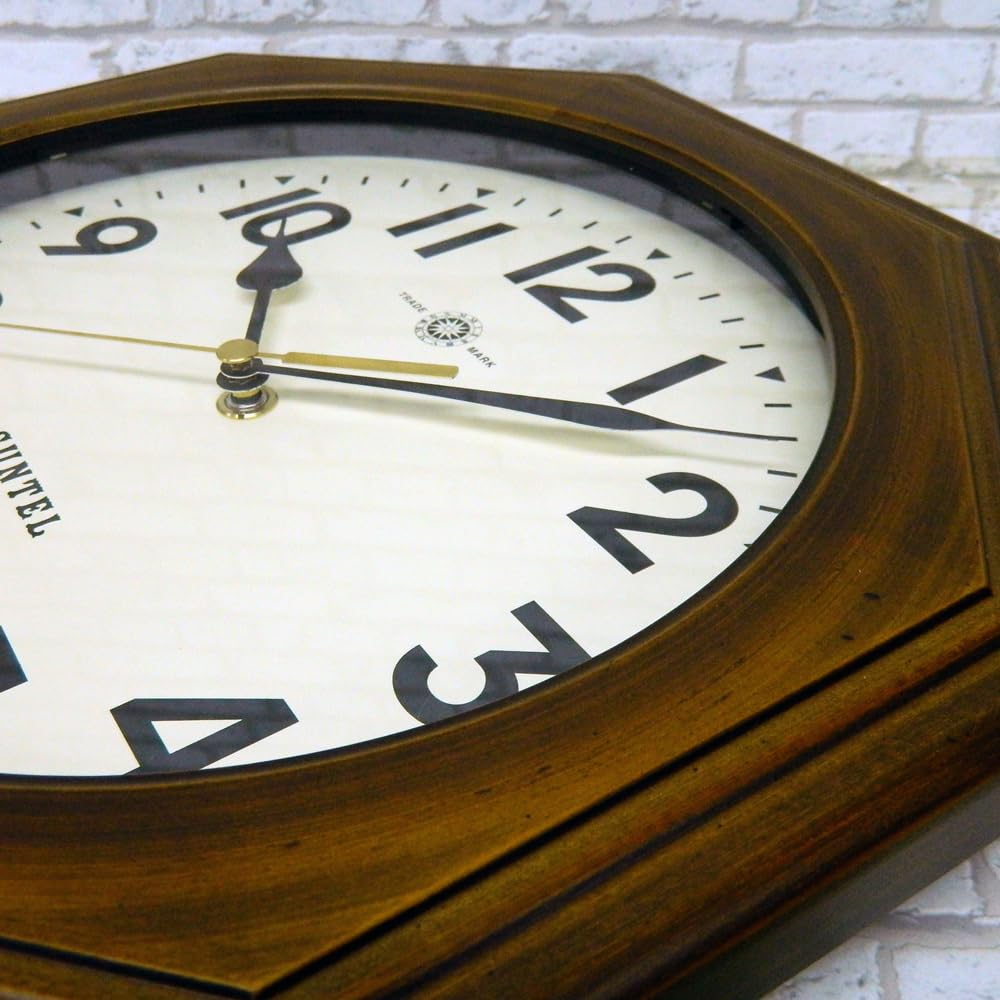 Santell Made in Japan Natural Wood Retro Octagonal Radio-Controlled Wall Clock (Arabic Letters) Antique Brown DQL712-A
