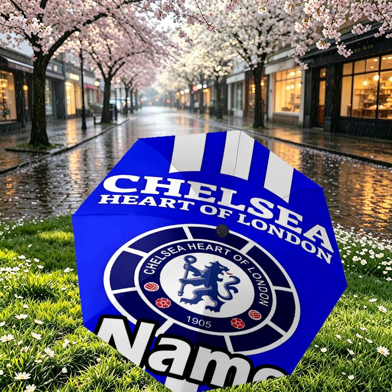 Custom Name Personalized football club F.C Print Umbrella, Auto Open Close, 8‑Rib Sturdy Frame, Commute Camping Hiking Use, Birthday Gift