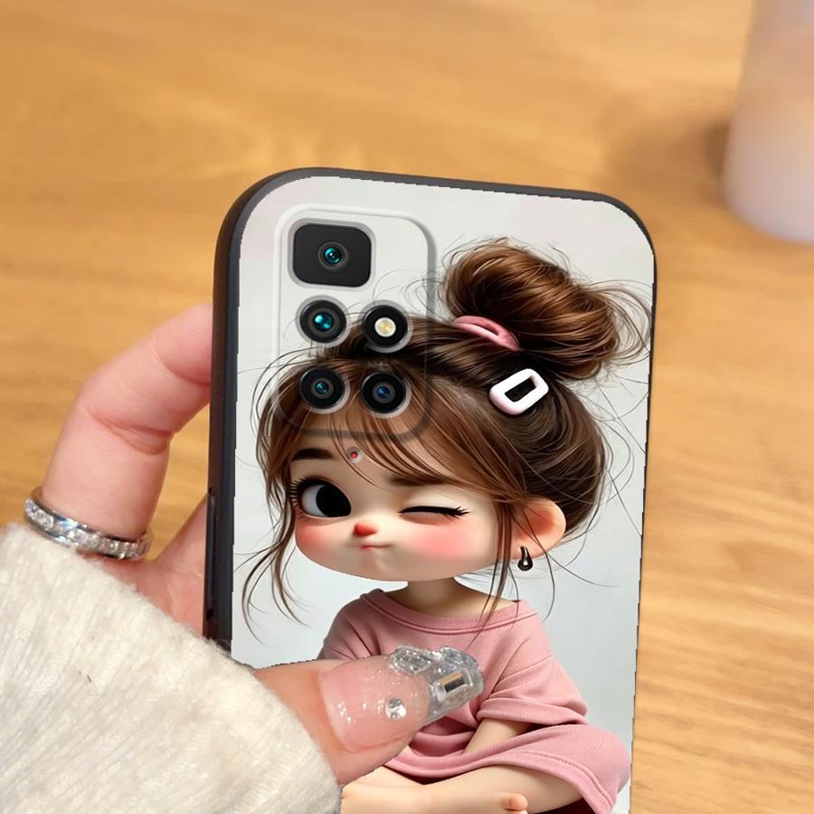 Чехол для Xiaomi Redmi A4 9 A5 10 12C K40 K80 Pro 14C 13C A3 A1 A2 Plus Мягкая крышка для телефона Мультяшная девушка