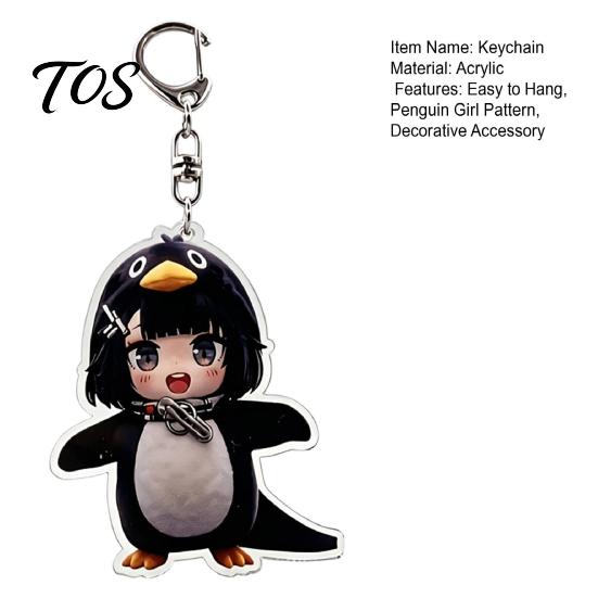 Wear-resistant Keychain Penguin Girl Acrylic Keychain, Double Sided Car Key Decorative Ring, Collectible with Lobster Clasp, Fans Gift