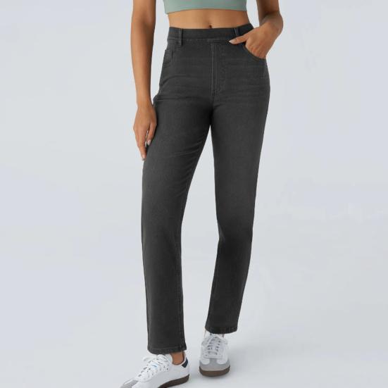 Женские прямые джинсы с высокой талией, укороченные джинсовые брюки, эластичные до щиколотки