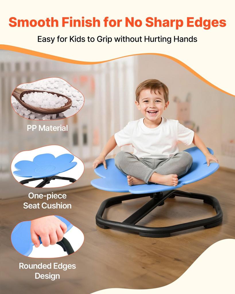 Kids Swivel Chair, 220 lbs Capacity, Flower Shape Sensory Spinning Chair, Autistic Kids Sensory Toy Seat with Non-Slip Metal Base, Toddler Sit & Spin