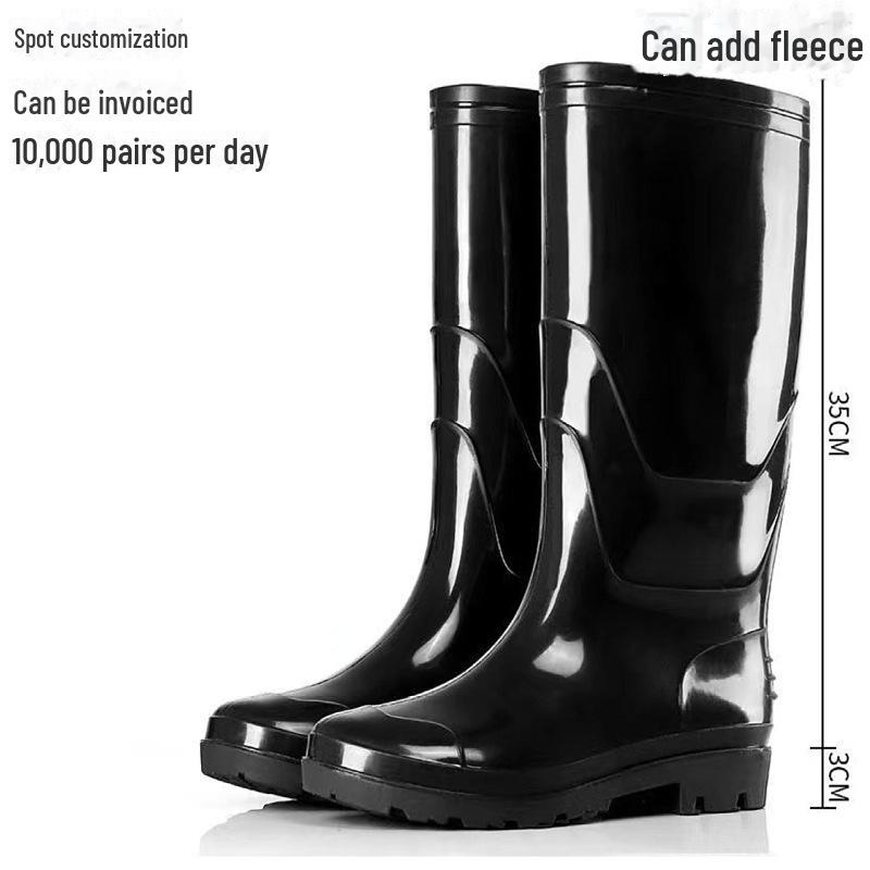 Men's Waterproof Non-Slip Rain Boots - High-Top Rubber Shoes with Velvet Lining, Acid and Alkali Resistant.
