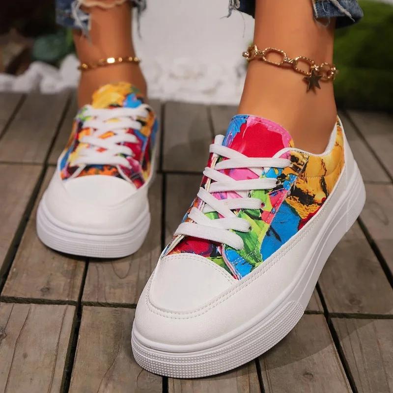 2024 Новые модные однотонные универсальные удобные женские кроссовки на шнуровке с неглубоким носком, круглым носком и плоской подошвой