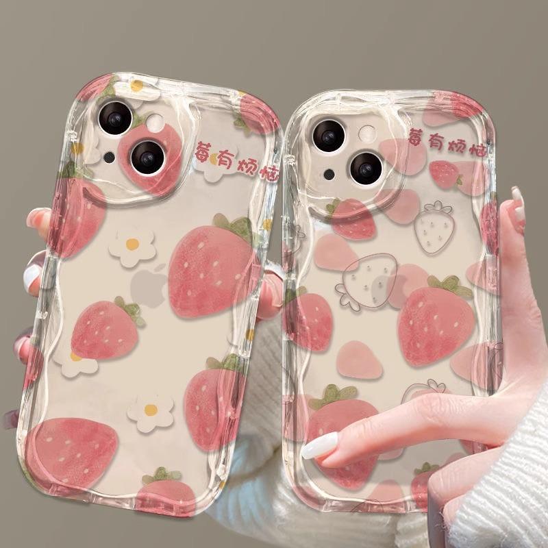 Pink Strawberry Flower for Apple 16 Mobile Phone Case 13promax Cream 12/11 Silicone X Anti-fall 15plus