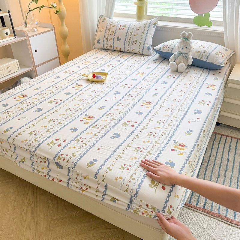 Простыня Ins в корейском стиле с фиолетовым цветочным узором, покрывало из стираного хлопка, защитный чехол для матраса от пыли, противоскользящая кровать