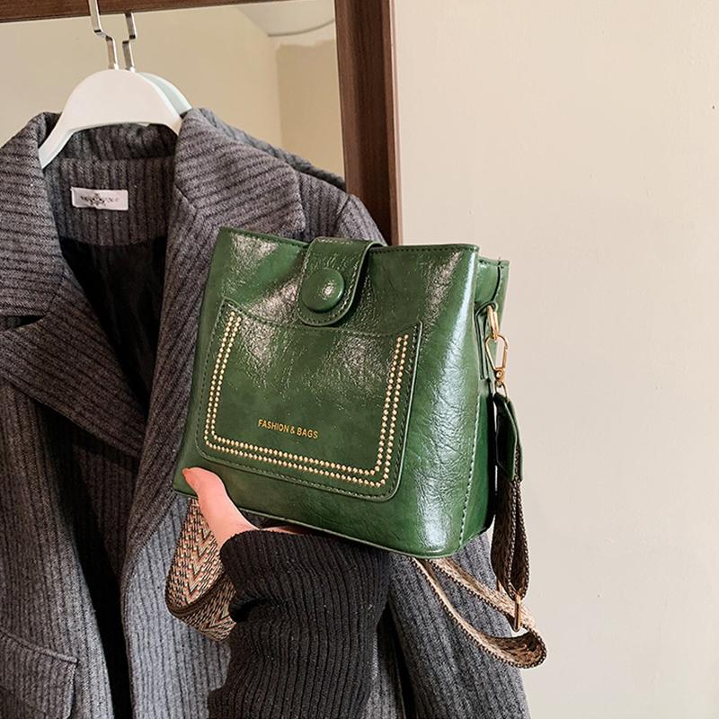 Винтажные простые сумки-ведра из искусственной кожи для женщин, роскошная дизайнерская сумка, женская сумка на широком ремне