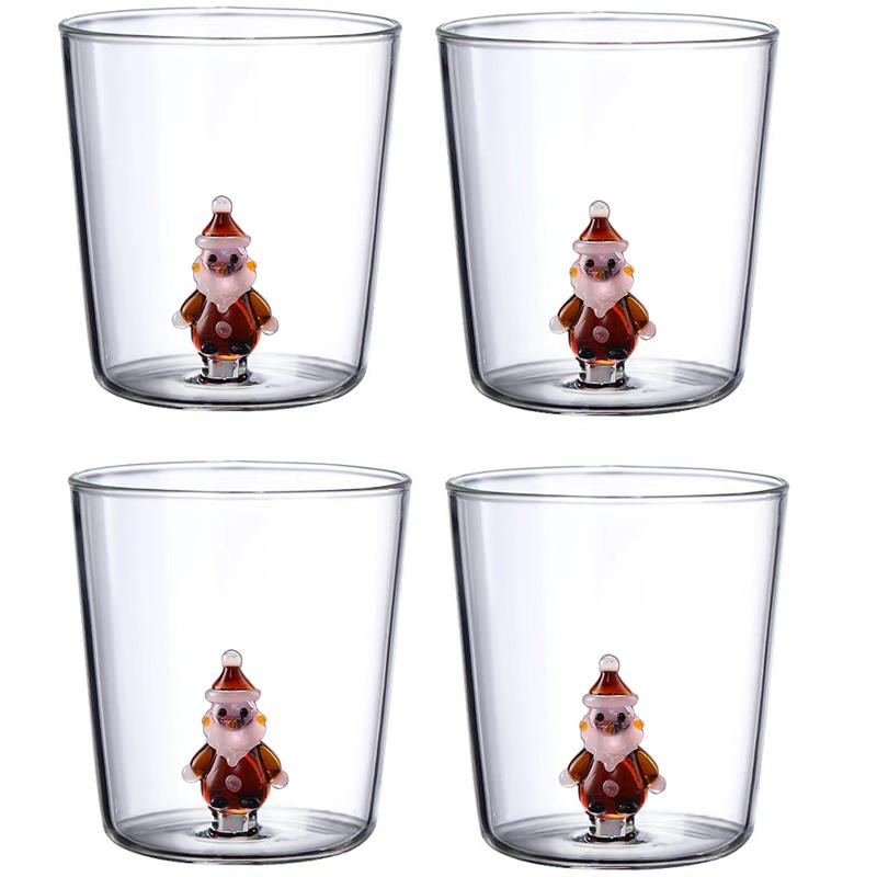 2/4 шт. 3D узоры Рождественский стеклянный набор чашек Кофейная кружка для вина Рождественский молочный стеклянный набор чашек для украшения дома Рождественский подарок 300 мл