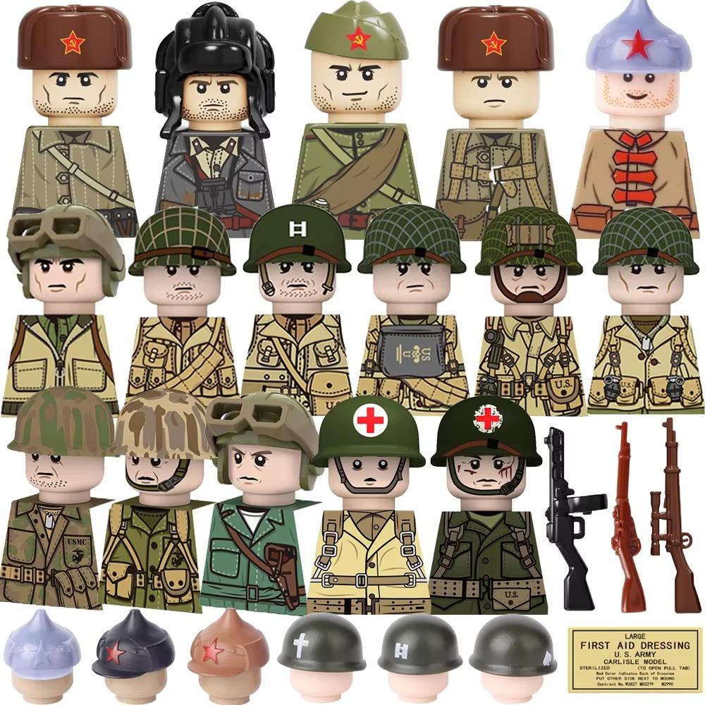 Военные Фигурки Солдат Армии США Советских Солдат Строительные Блоки MOC Санитар Винтовка Снайперская Кепка Бунижон Шлемы Детская Игрушка Подарок B145