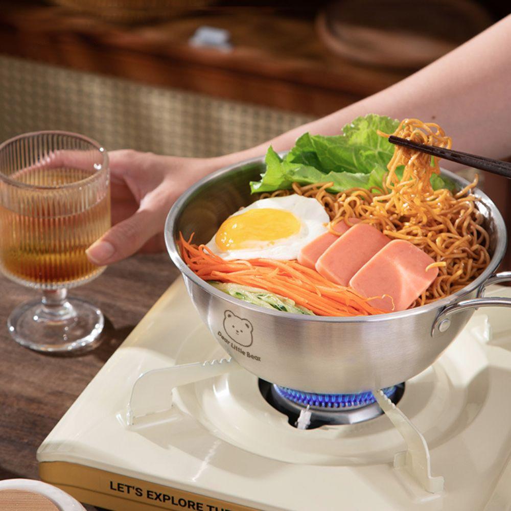 304 Stainless Steel Seafood Rice Pot Bear Pattern Salad Bowl Durable Korean Noodle Bowl  Picnic
