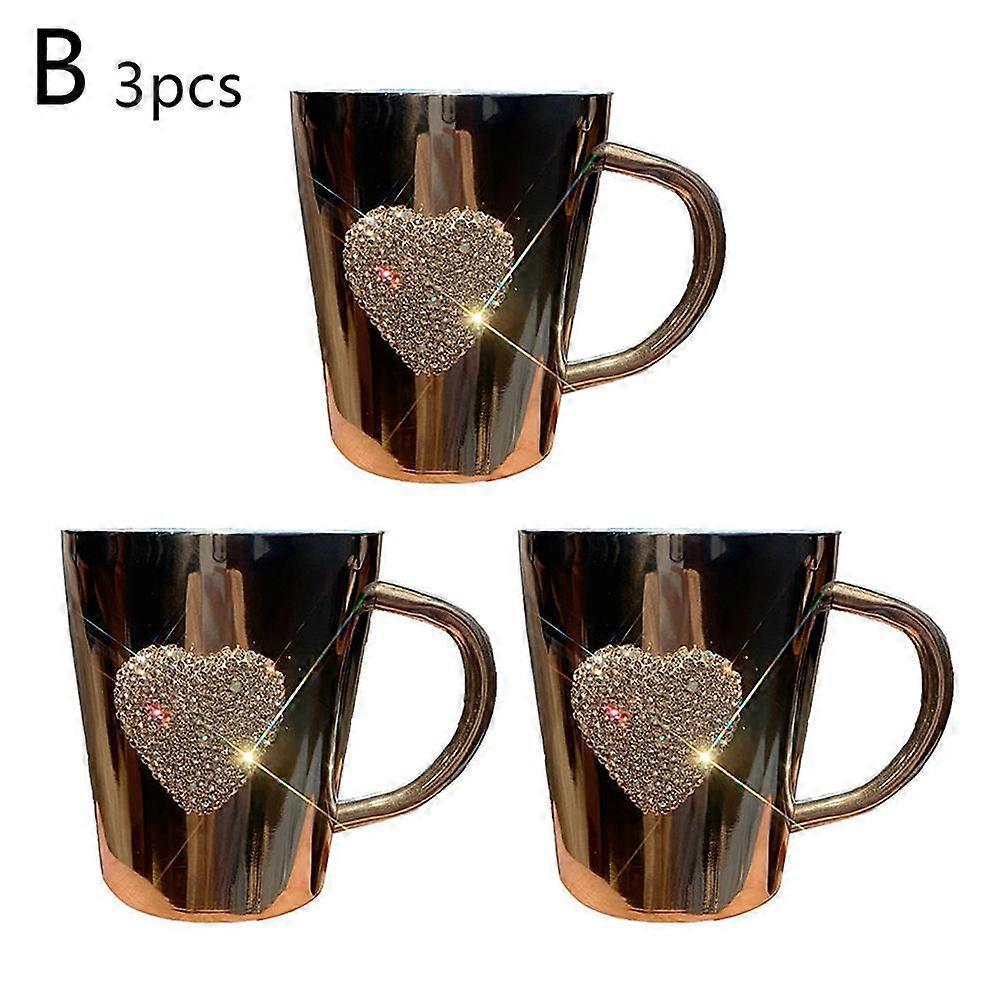 Heart-Shaped Crystal Rhinestone Stainless Steel Coffee Beer Mug with Handl