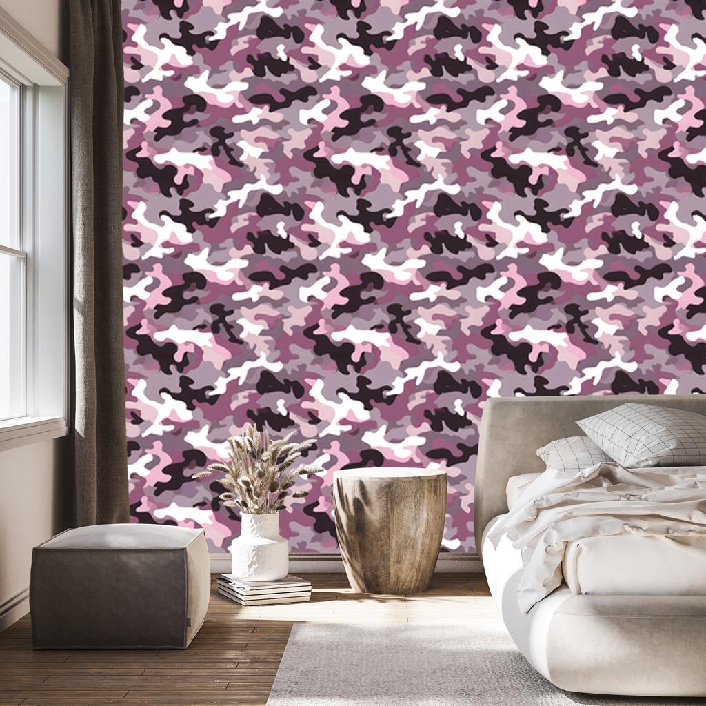 Purple, burgundy and white military camouflage wallpaper 50x1000