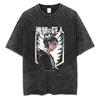Washed Attack On Titan Cotton Mens Vintage Japan Anime Oversize Shirts Streetwear Short Sleeve TShirt Loose Cotton Tops