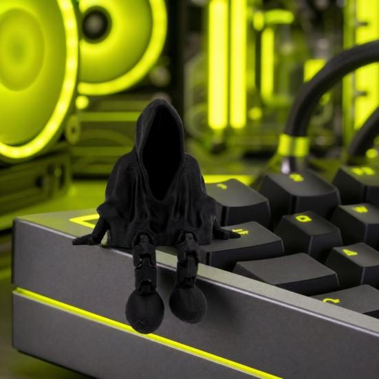 yangyizhi 3D Printed Mysterious Black Robe Figurine, Articulated Sitting Statue with Movable Legs, Gothic Desktop Ornament for E-sports Gaming Decor