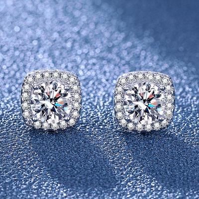 Корейские серебряные серьги-гвоздики с цирконами: Классический квадратный и круглый дизайн для женщин, простой и элегантный стиль