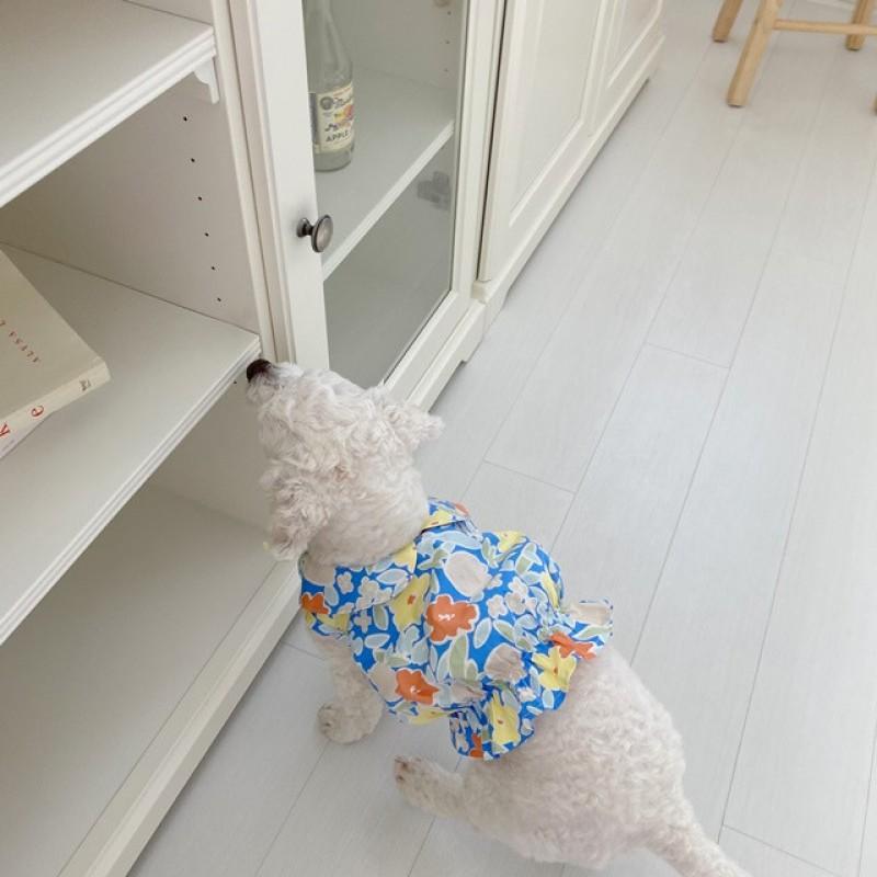 Pet Dog Dress INS Style Floral Print Round Neck Fish Tail Skirt Small Medium Dogs