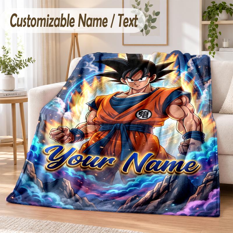 Dragon Ball Custom Name Flannel Throw Blanket Soft Warm for Sofa Bed Indoor Home Use
