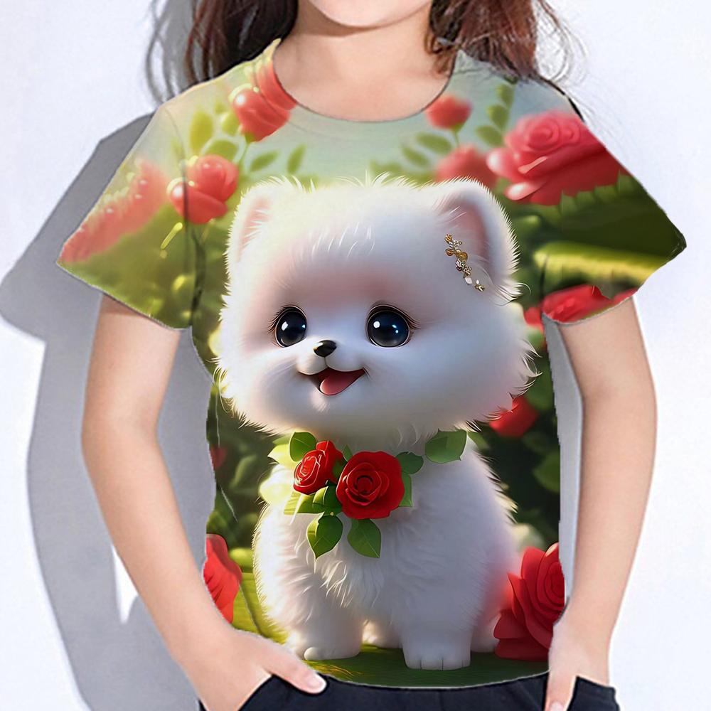 2025 Детская одежда Принт Одежда для девочек Модная блузка Kawaii Футболка Детская одежда Полиэстер Девушка Футболка с коротким рукавом