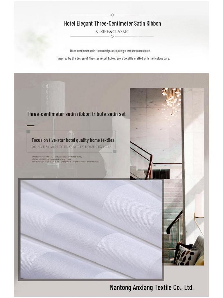 Комплект постельного белья из 100% хлопка в белую полоску для отеля - Сатиновая полоска, 4 предмета.