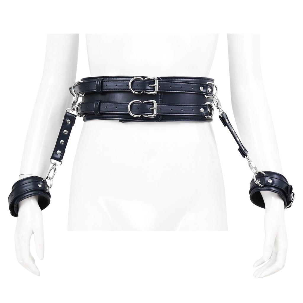 BDSM PU Leather Waist To Wrist Restraint Harness Set Adjustable Bondage Belt with Cuffs Slave Role Play Adult Sex Toy for Women