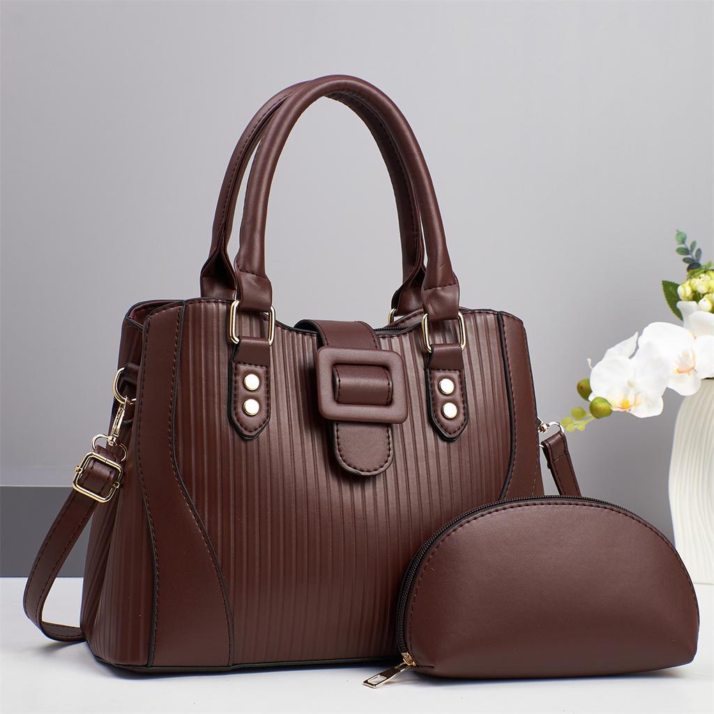 New High Appearance Horizontal Stripe Bag Splicing Battery Large Capacity Shoulder Bag Fashion Design All-match Female Bag