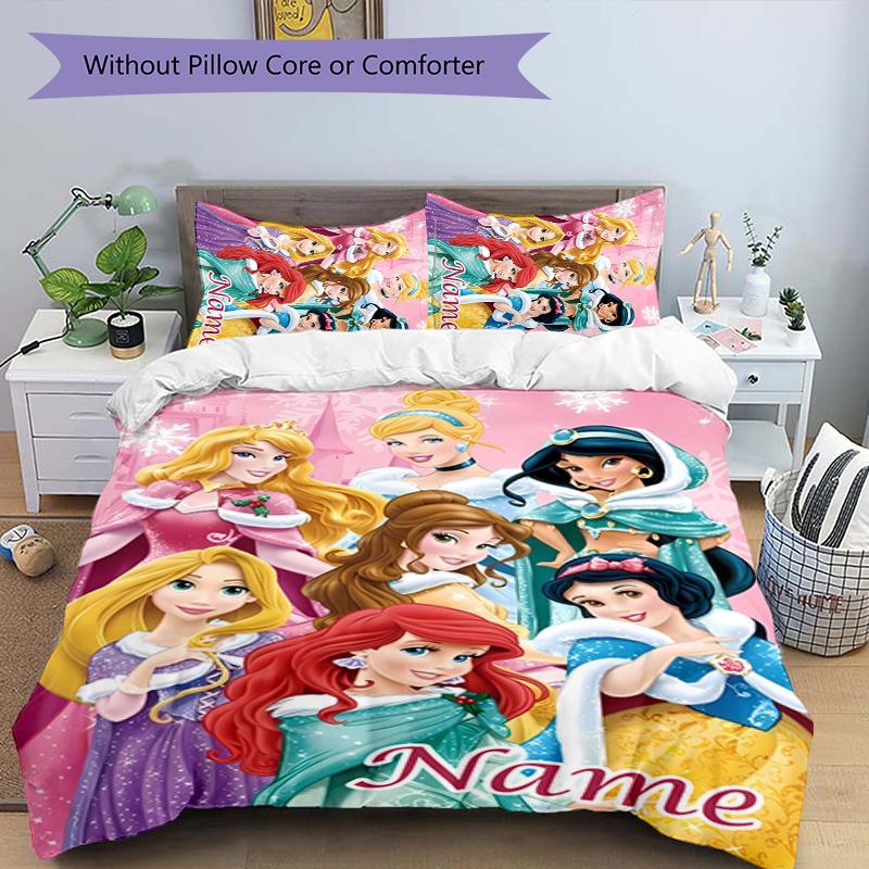 3pcs Princess1 Cover Set - Personalized Name, HD Printed Bedding with 1 Cover and 2 Pillowcases - Perfect for Home Decor, Easy Care