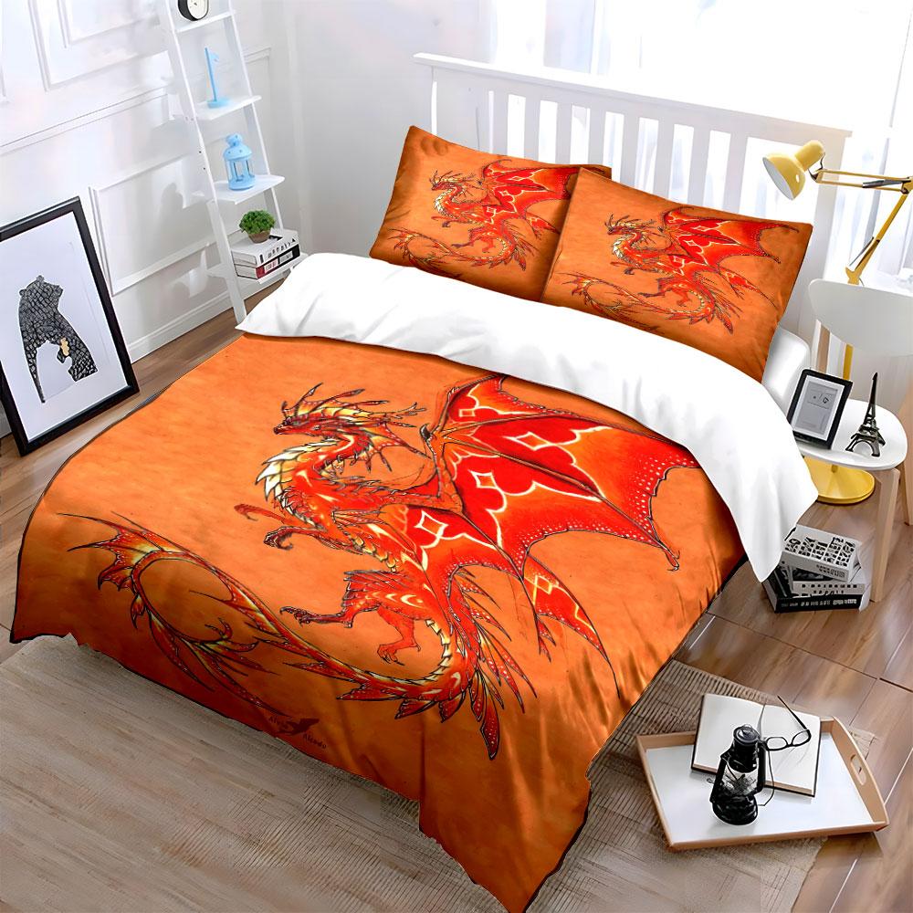 Red dragon with flames. Bedding sets Duvet cover sets Duvet covers Pillowcases(1 * Duvet Cover 2 * Pillowcases without duvet insert)