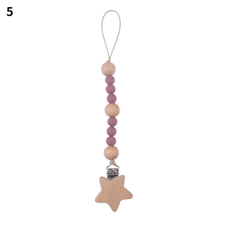 Baby Pacifier Clip Chain Wooden Star Holder Pacifier Clip Strap Infant Nursing Nipple Holder