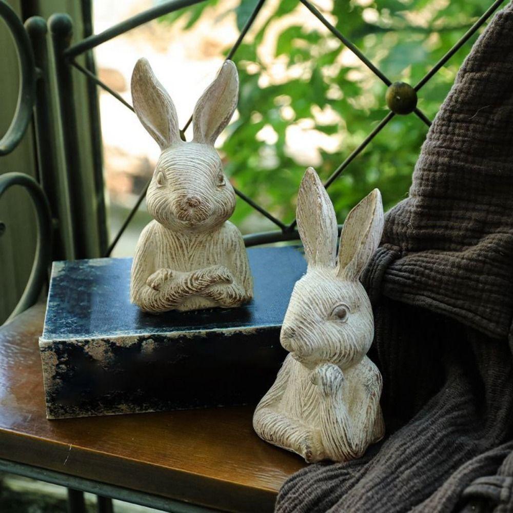 2 шт., ручная работа, полудлинные украшения в виде кролика, сельские украшения из смолы, фигурки кроликов, домашний декор