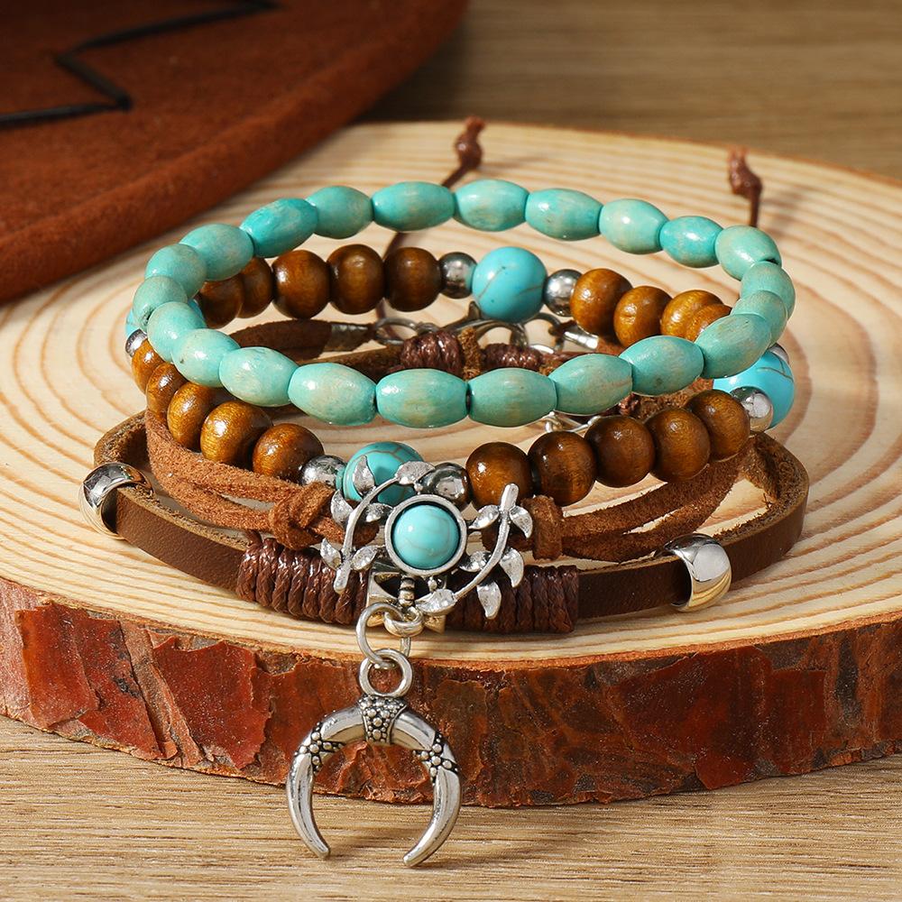 Bohemian Turquoise Beaded Bracelet Set Middle Eastern Prayer Beads Handmade Adjustable Ethnic Stacking Vacation Bracelets