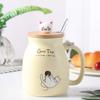 Cute Cartoon Ceramic Cup Japanese Coffee Mug with Wooden Lid and Spoon Iced Yogurt Smoothie Juice Cup Heat-resistant Water Mug