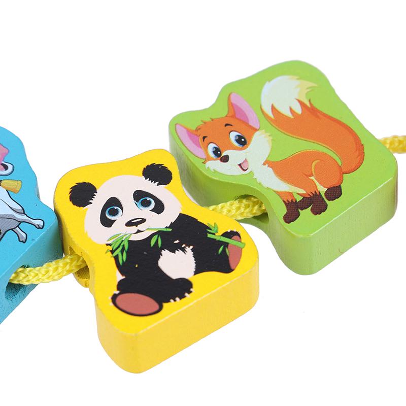 24Pcs Baby Wooden Diy Toy Fruit Animal Stringing Threading Wooden Beads Toy