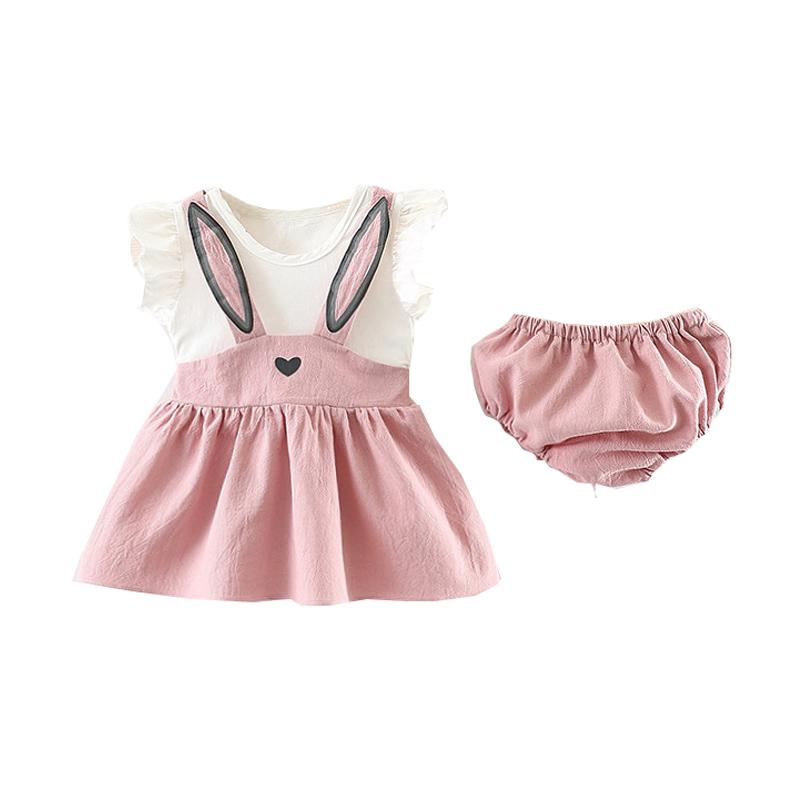 Милое повседневное платье для маленьких девочек из 2 предметов, летнее платье с мультяшным дизайном и трусы, комплекты костюмов из полипропиленовых брюк
