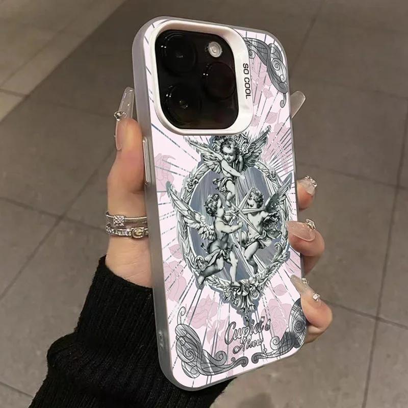 Ретро Купидон Русалка Чехол для телефона для iPhone 15 14 13 12 11 Pro Max X XS 7 8 Plus SE 2 3 Защитная крышка для объектива Гальванизированный чехол