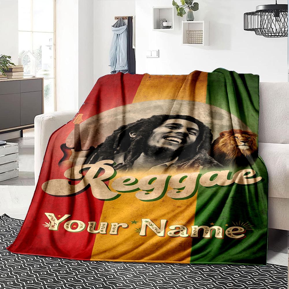 Bob Marley Personalized Text Blanket Throw Customizable Blanket Comfortable Suitable for Chair Living Room Seaside Sofa Four Seasons Multipurpose