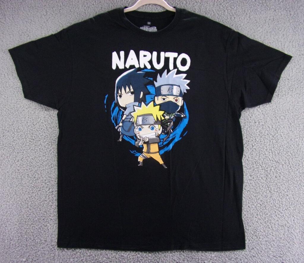 Naruto Shirt Mens 2XL Shippuden Chibi Black Ripple Junction Graphic T-shirt XXL Unisex T-Shirt