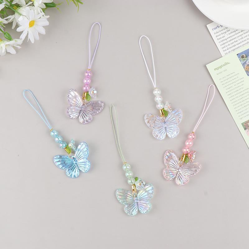 Cute Sweet Butterfly Pendant Phone Lanyard Cellphone Case Strap For Girls  Phone Chains Car Keychain