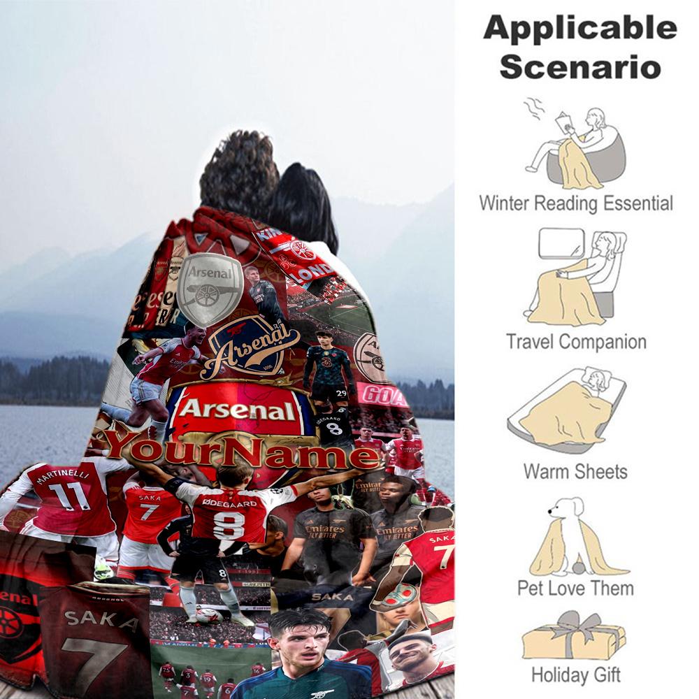 Arsenal Personalized Text Blanket Multi-purpose Customizable Blanket Soft Warm Cozy for Couch Office Chair Picnics Office for All Occasions