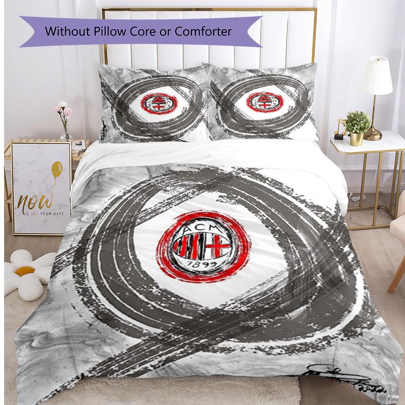 AC Milan Pattern Printed 3PCS Bedding Set Soft Skin-Friendly Washable Duvet Cover & Pillowcases Set All Season Bedroom